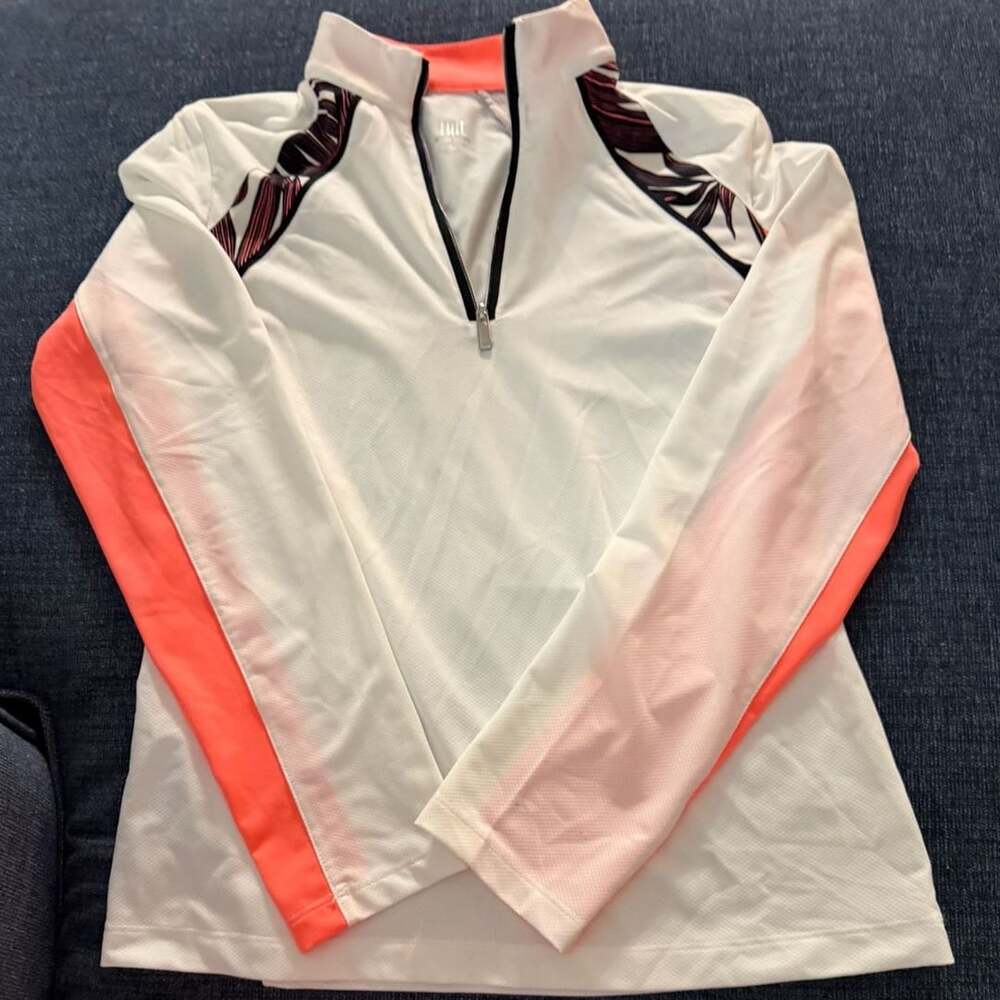 TAILActivewear 1/4 Zip Long Sleeve Mock Neck Top White Tangerine